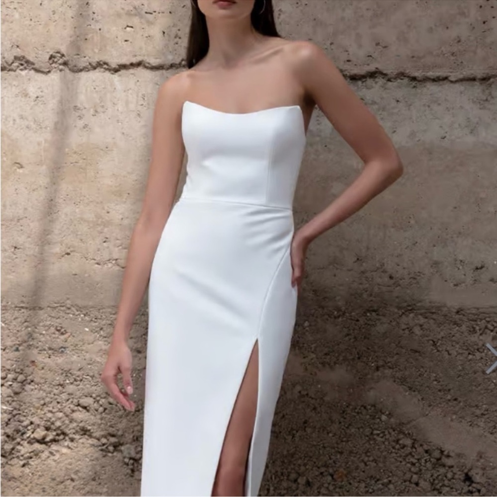 Jenny Yoo White Strapless Midi Dress